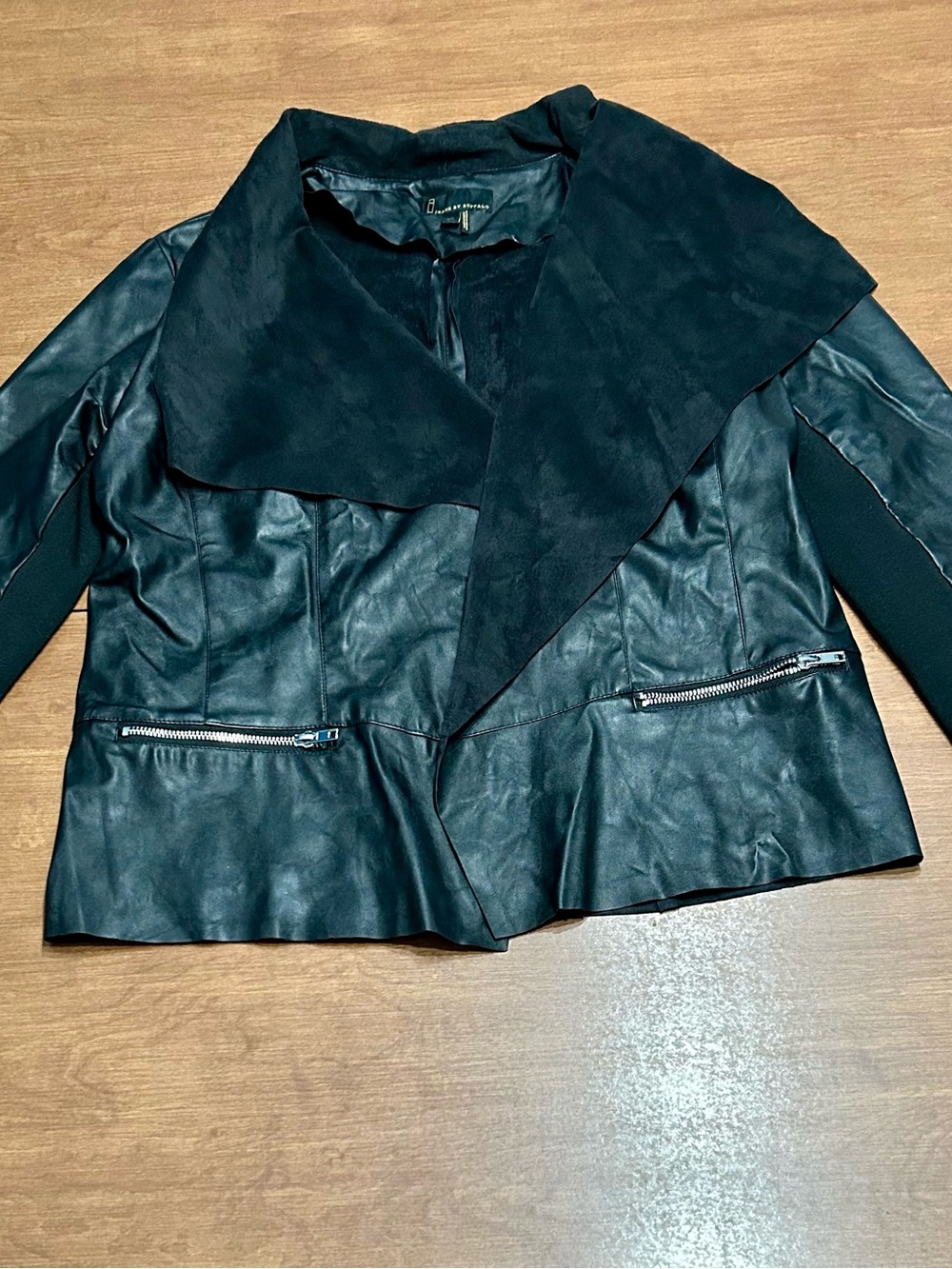 Buffalo David Bitton Black Faux Leather Draped Collar Jacket
